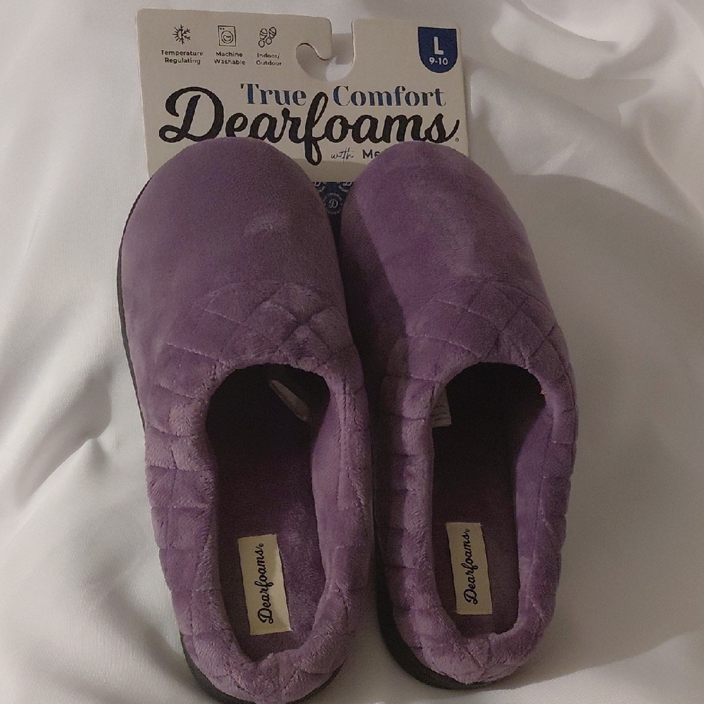 Dearfoams Women's Cozy Purple Slippers. Indoor/ Outdoor Shoes. SZ Large 9-10